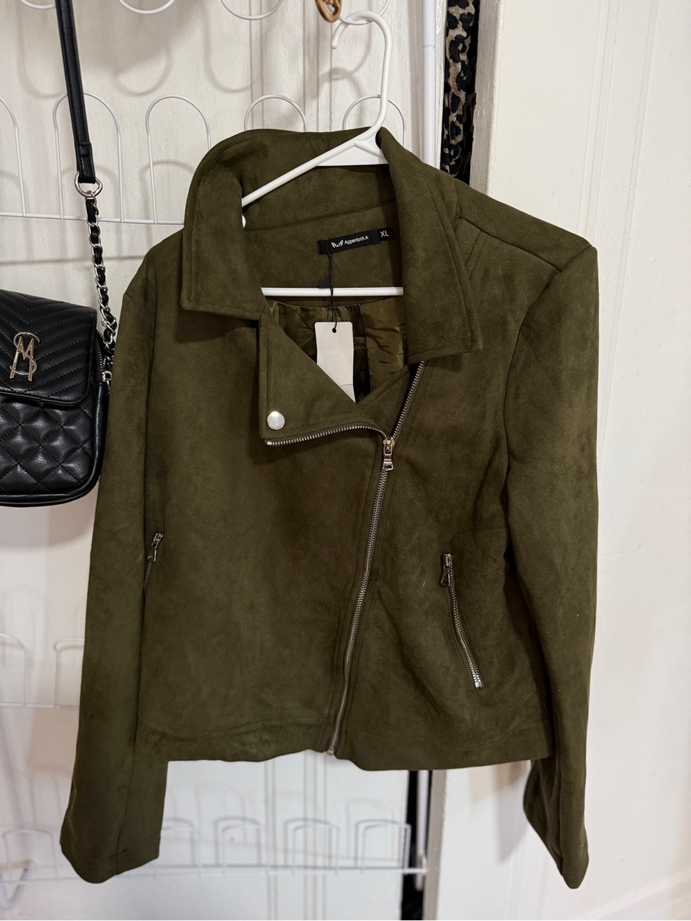 Apt. 9 Olive Suede Asymmetric Zip Moto Jacket